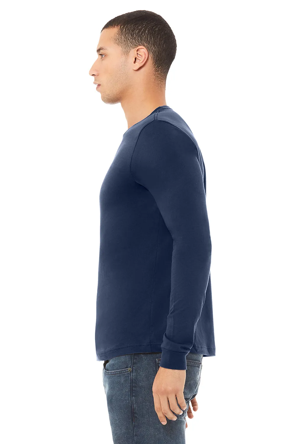 Bella   Canvas Mens Jersey Long Sleeve Crewneck T-Shirt - Navy Blue