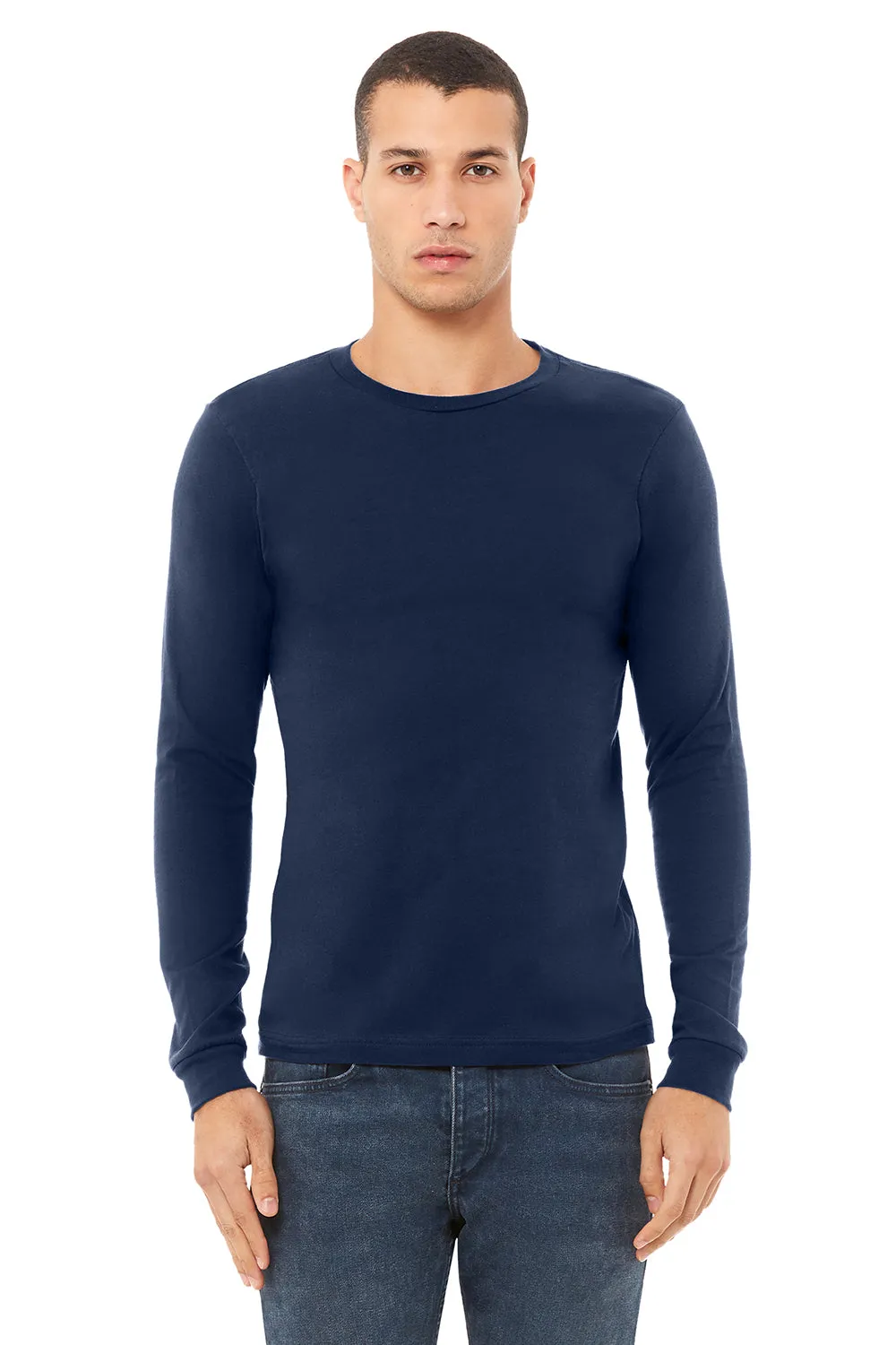 Bella   Canvas Mens Jersey Long Sleeve Crewneck T-Shirt - Navy Blue