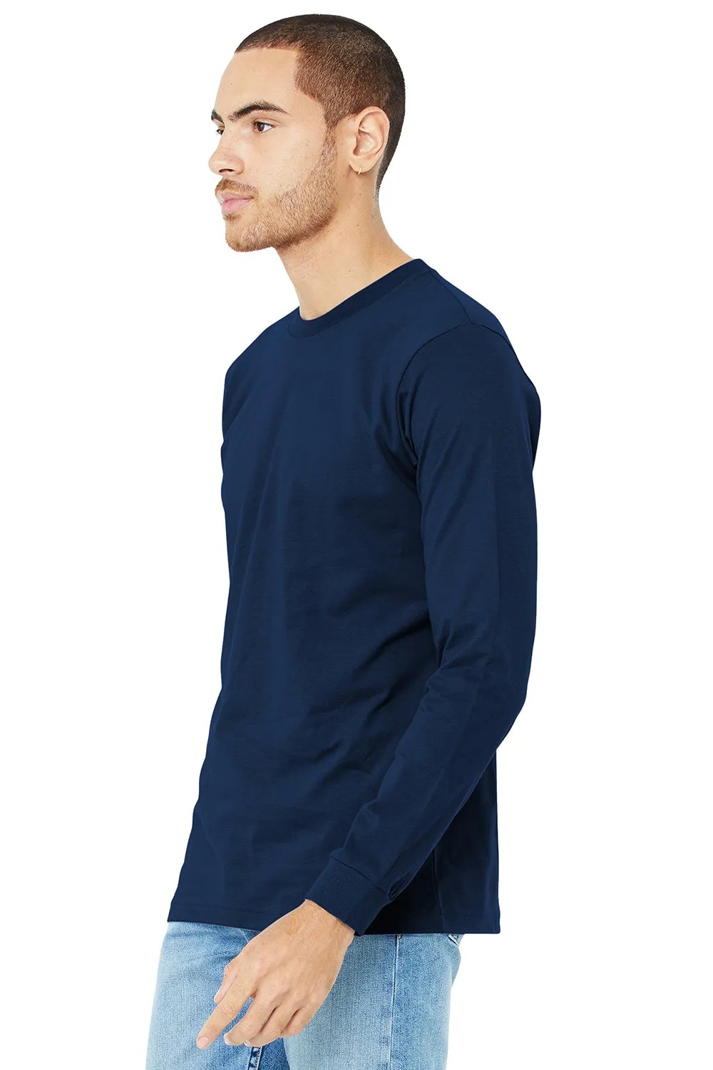 Bella   Canvas Mens Jersey Long Sleeve Crewneck T-Shirt - Navy Blue
