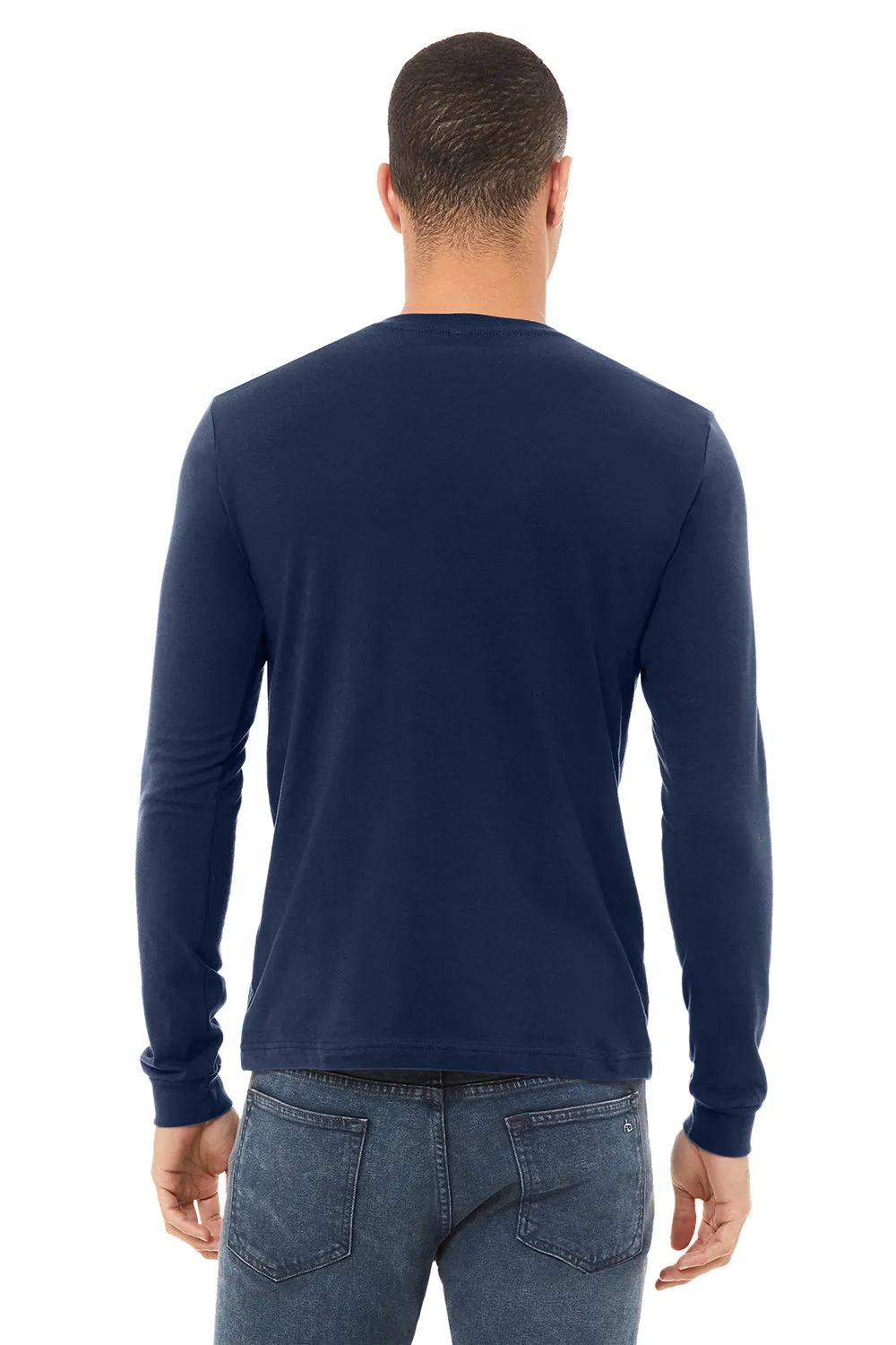 Bella   Canvas Mens Jersey Long Sleeve Crewneck T-Shirt - Navy Blue