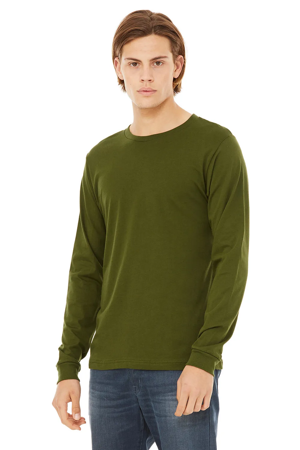 Bella   Canvas Mens Jersey Long Sleeve Crewneck T-Shirt - Olive Green