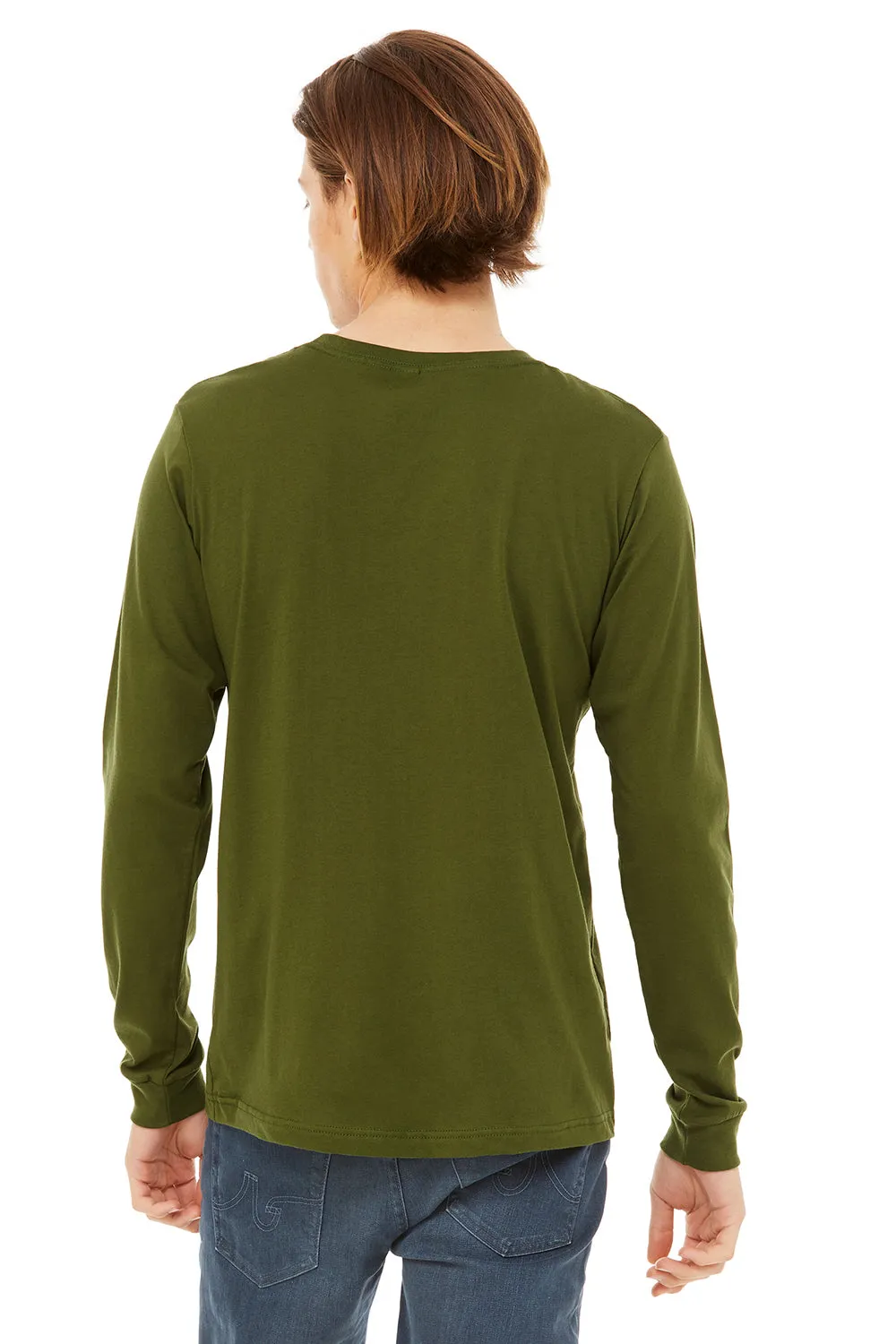 Bella   Canvas Mens Jersey Long Sleeve Crewneck T-Shirt - Olive Green