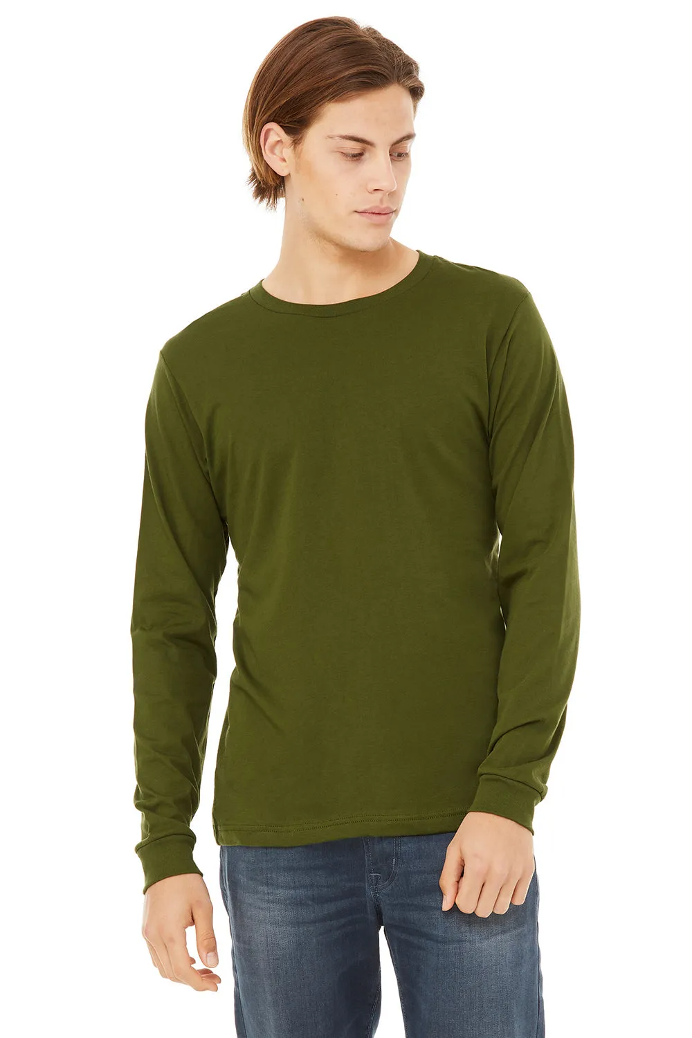 Bella   Canvas Mens Jersey Long Sleeve Crewneck T-Shirt - Olive Green