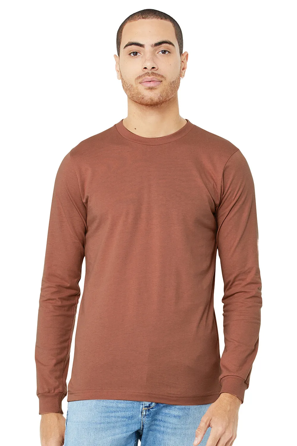 Bella   Canvas Mens Jersey Long Sleeve Crewneck T-Shirt - Terracotta