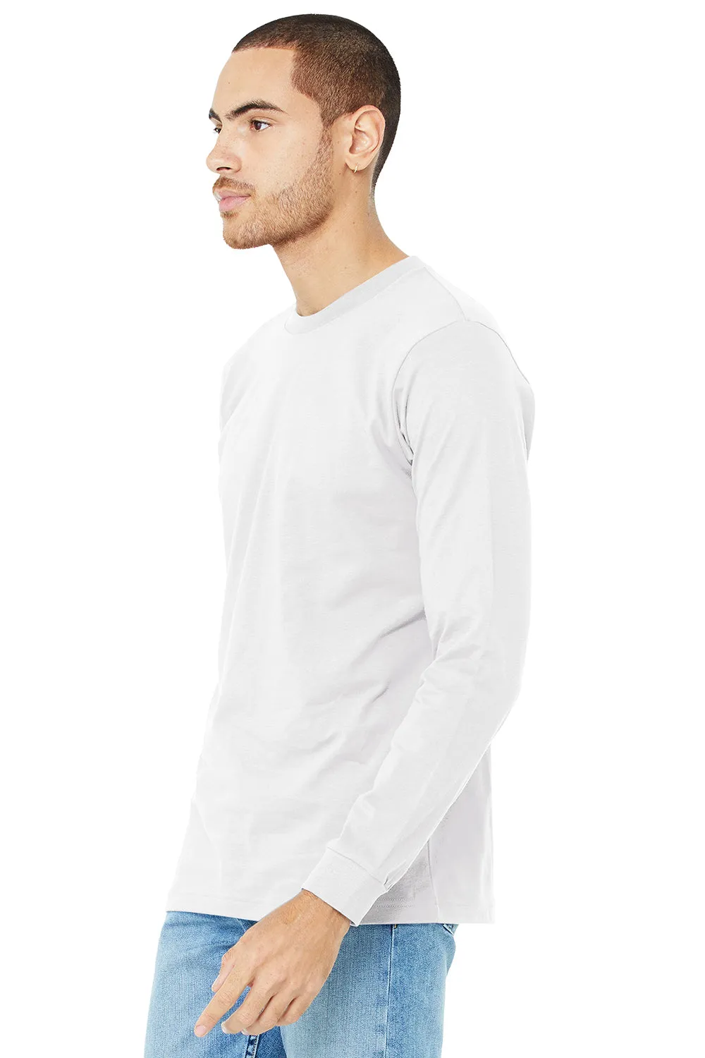 Bella   Canvas Mens Jersey Long Sleeve Crewneck T-Shirt - White