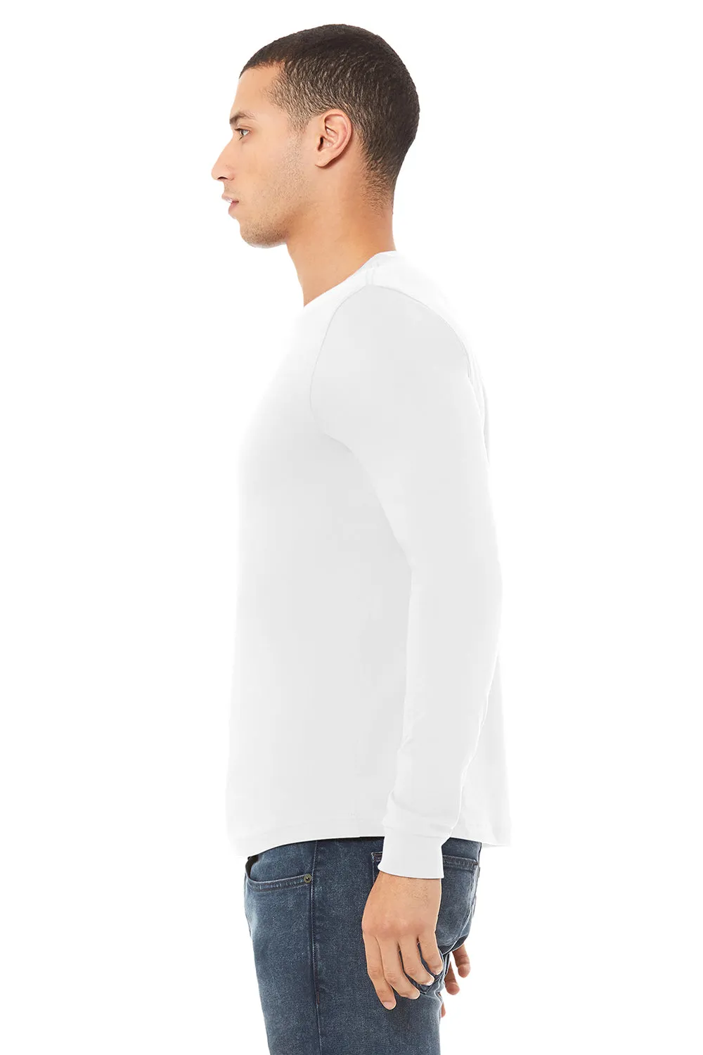 Bella   Canvas Mens Jersey Long Sleeve Crewneck T-Shirt - White
