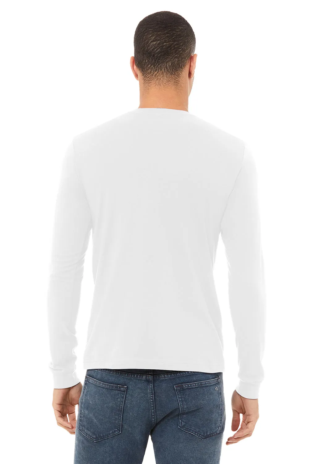 Bella   Canvas Mens Jersey Long Sleeve Crewneck T-Shirt - White
