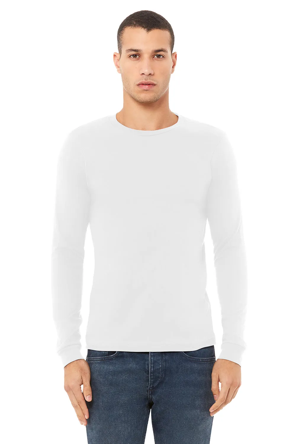 Bella   Canvas Mens Jersey Long Sleeve Crewneck T-Shirt - White