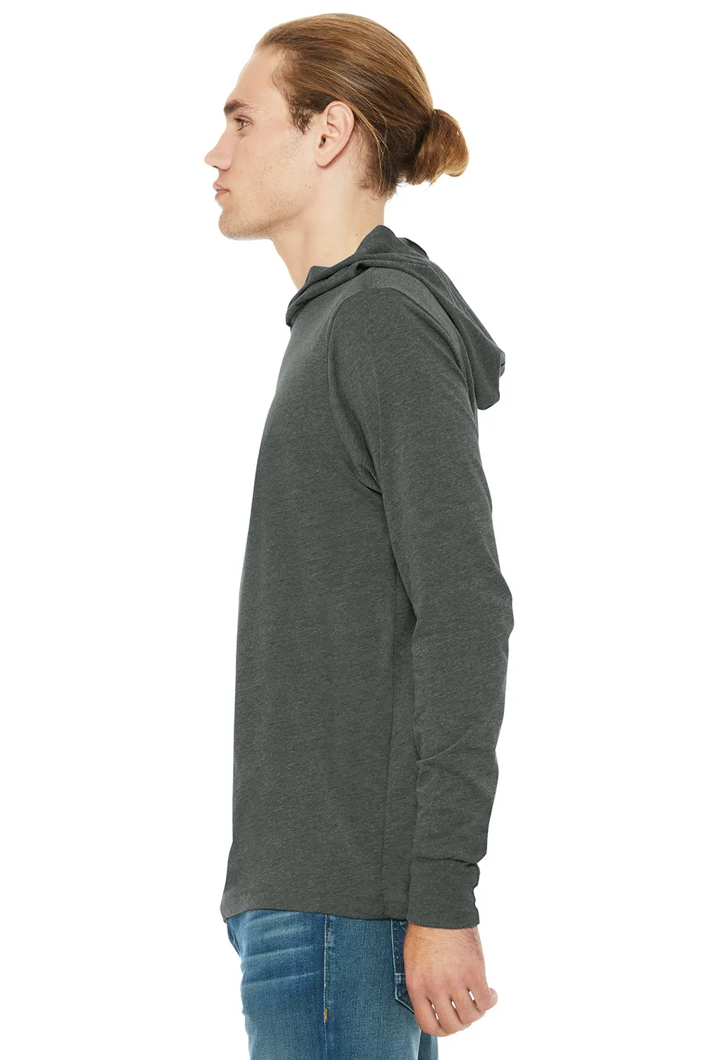Bella   Canvas Mens Jersey Long Sleeve Hooded T-Shirt Hoodie - Heather Deep Grey