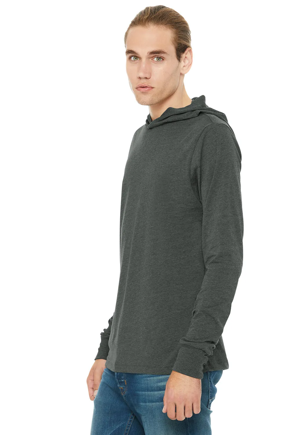 Bella   Canvas Mens Jersey Long Sleeve Hooded T-Shirt Hoodie - Heather Deep Grey