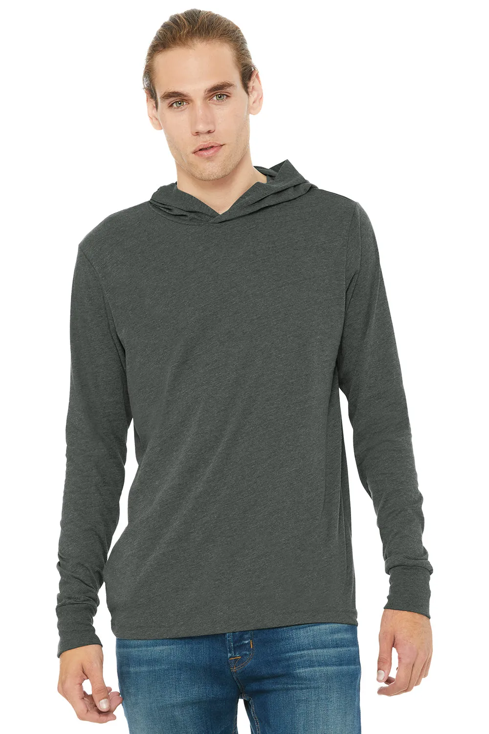 Bella   Canvas Mens Jersey Long Sleeve Hooded T-Shirt Hoodie - Heather Deep Grey