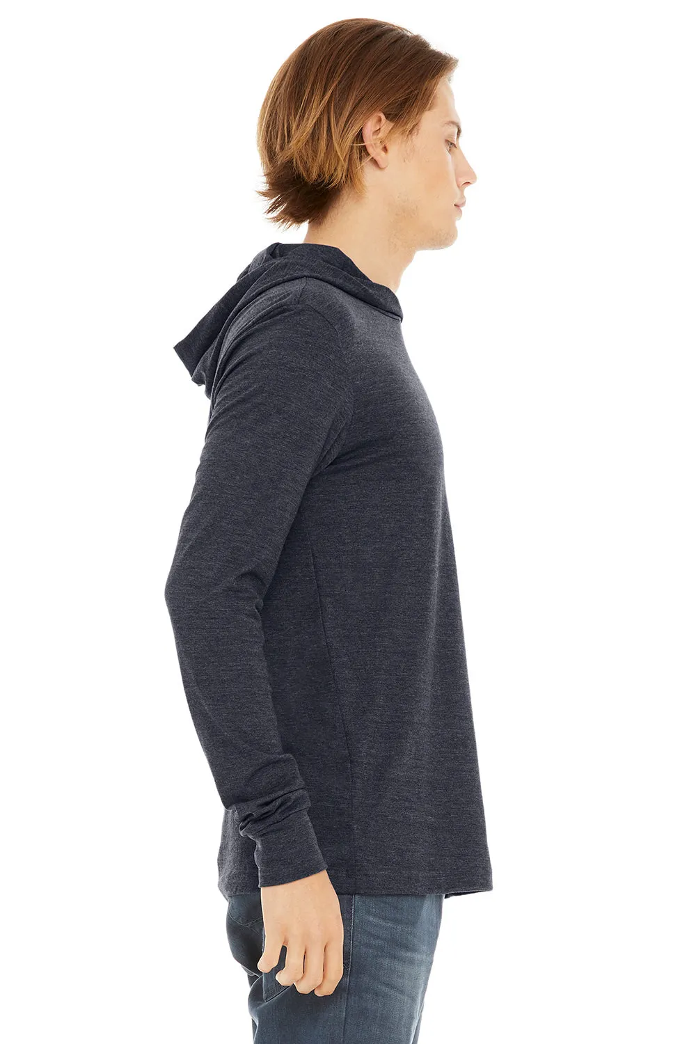 Bella   Canvas Mens Jersey Long Sleeve Hooded T-Shirt Hoodie - Heather Navy Blue