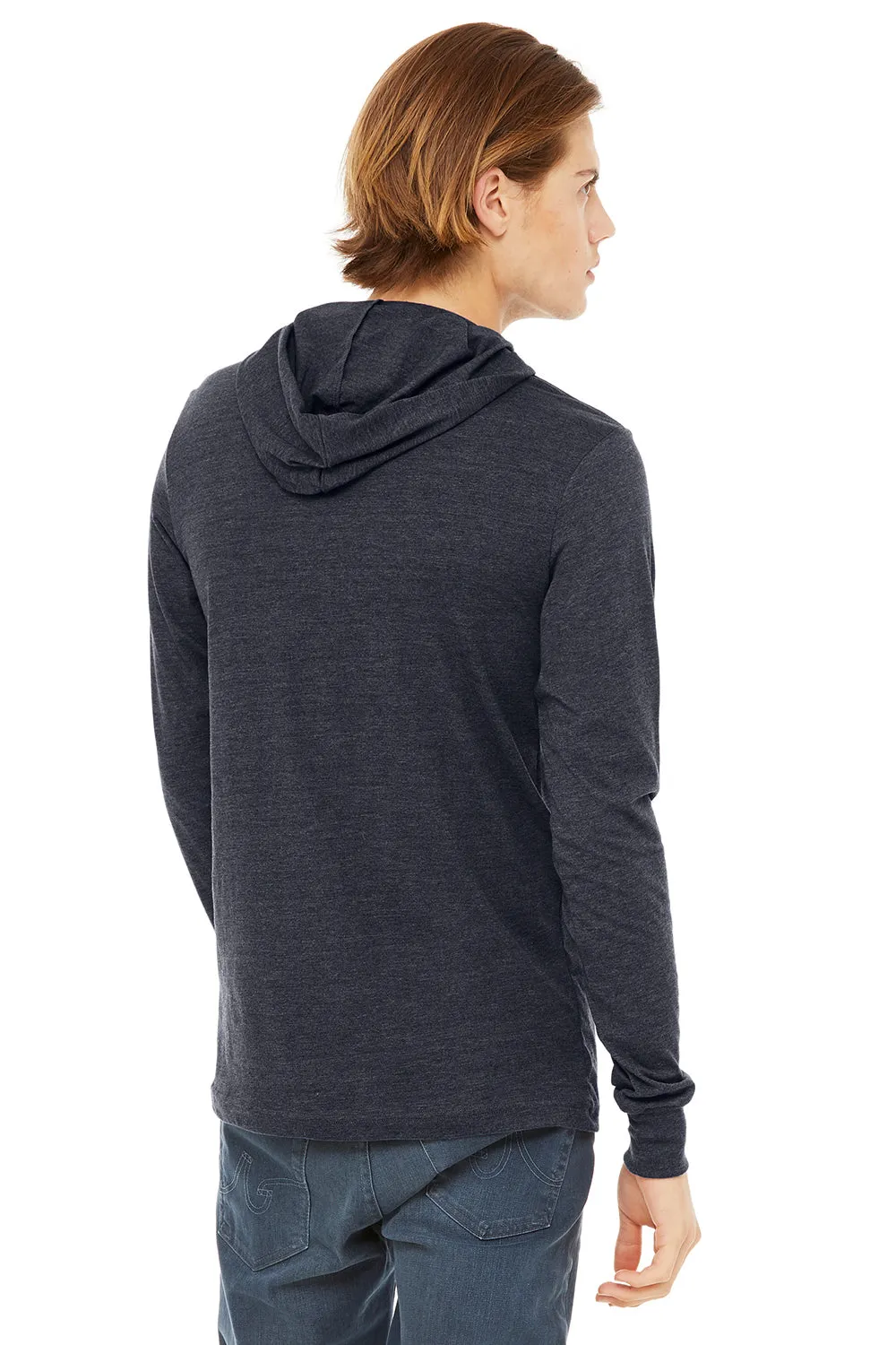 Bella   Canvas Mens Jersey Long Sleeve Hooded T-Shirt Hoodie - Heather Navy Blue
