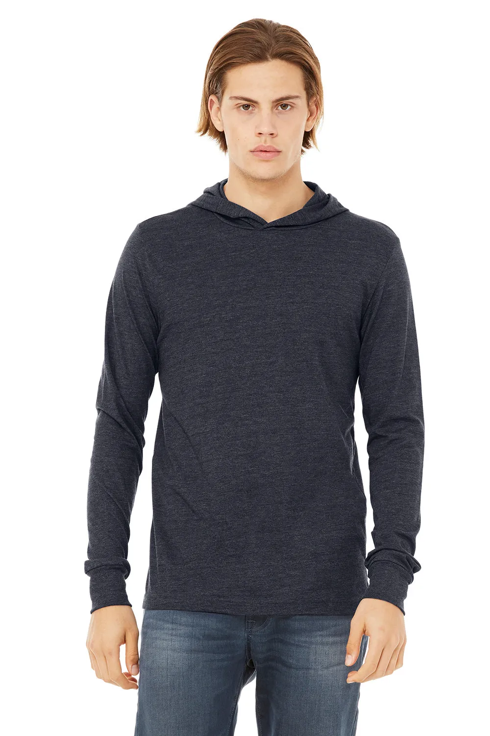 Bella   Canvas Mens Jersey Long Sleeve Hooded T-Shirt Hoodie - Heather Navy Blue