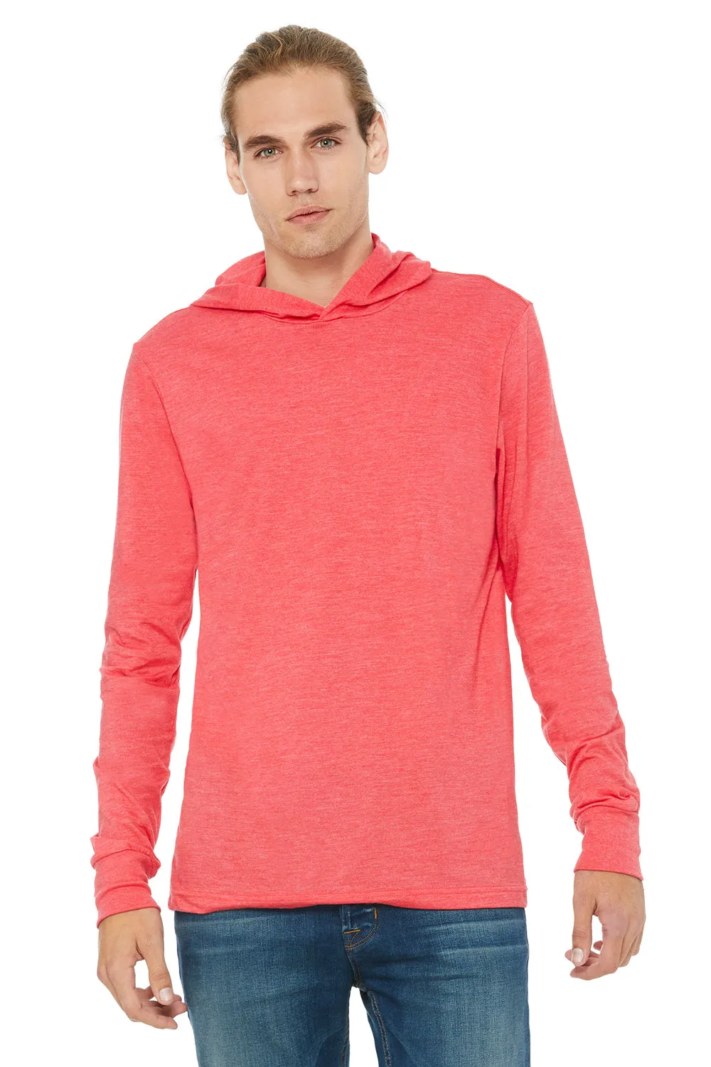 Bella   Canvas Mens Jersey Long Sleeve Hooded T-Shirt Hoodie - Heather Red