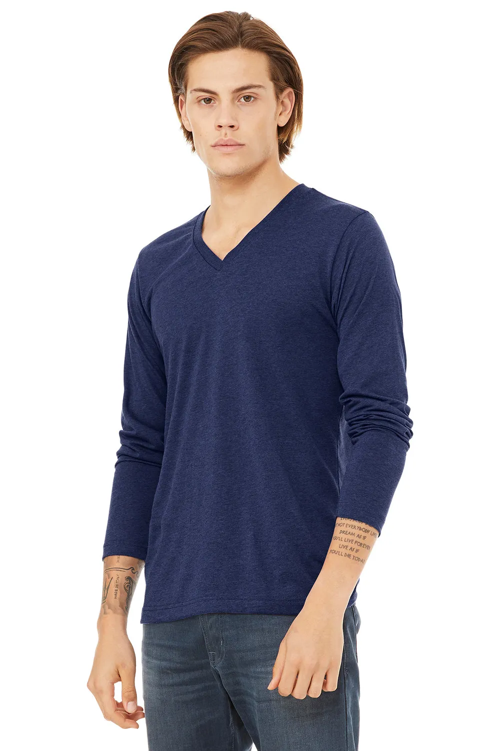 Bella   Canvas Mens Jersey Long Sleeve V-Neck T-Shirt - Navy Blue - Closeout