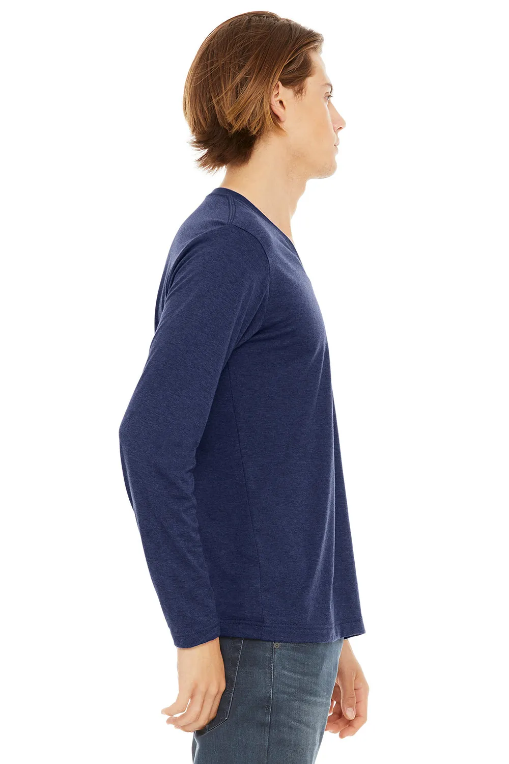 Bella   Canvas Mens Jersey Long Sleeve V-Neck T-Shirt - Navy Blue - Closeout