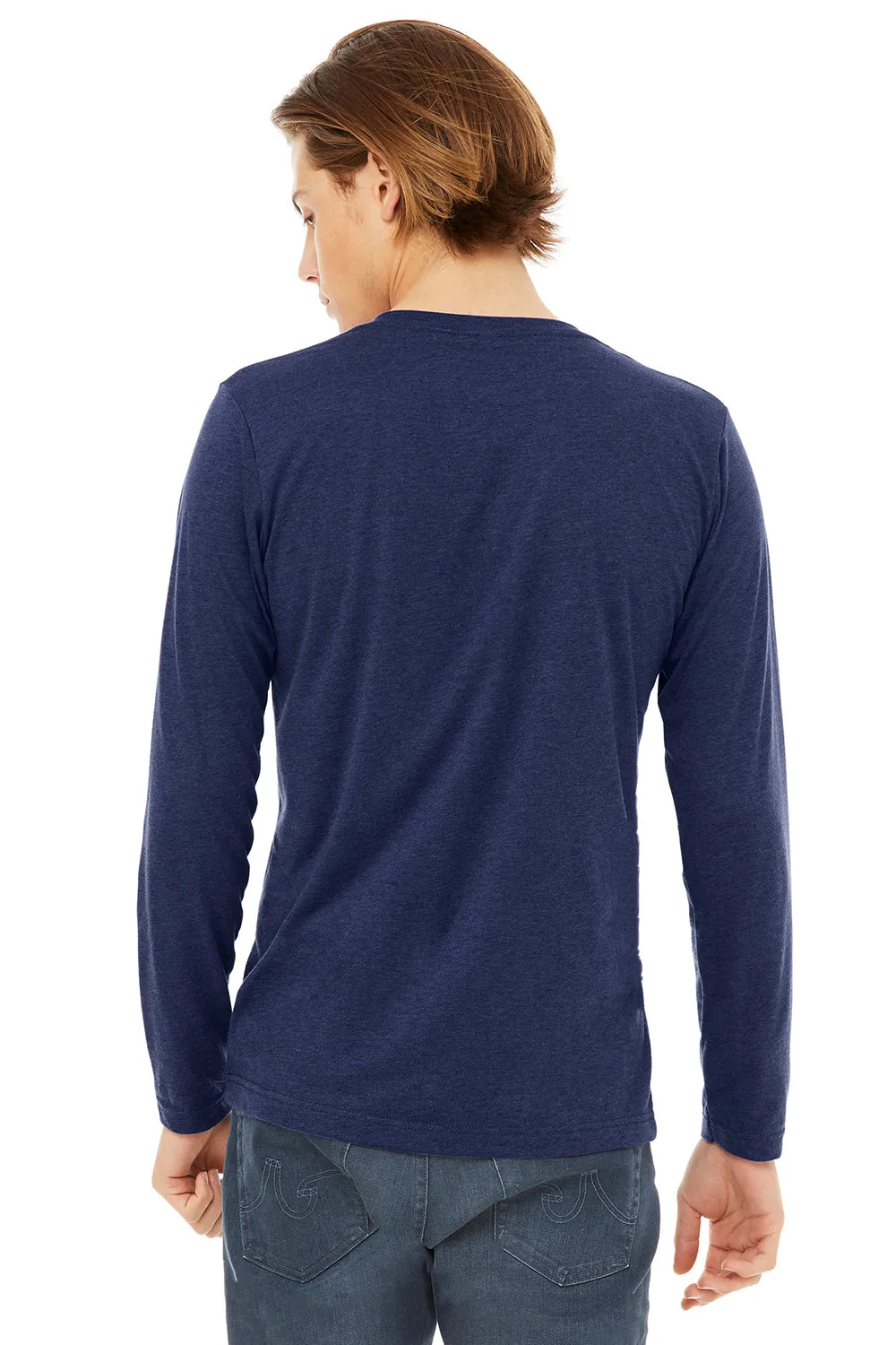 Bella   Canvas Mens Jersey Long Sleeve V-Neck T-Shirt - Navy Blue - Closeout