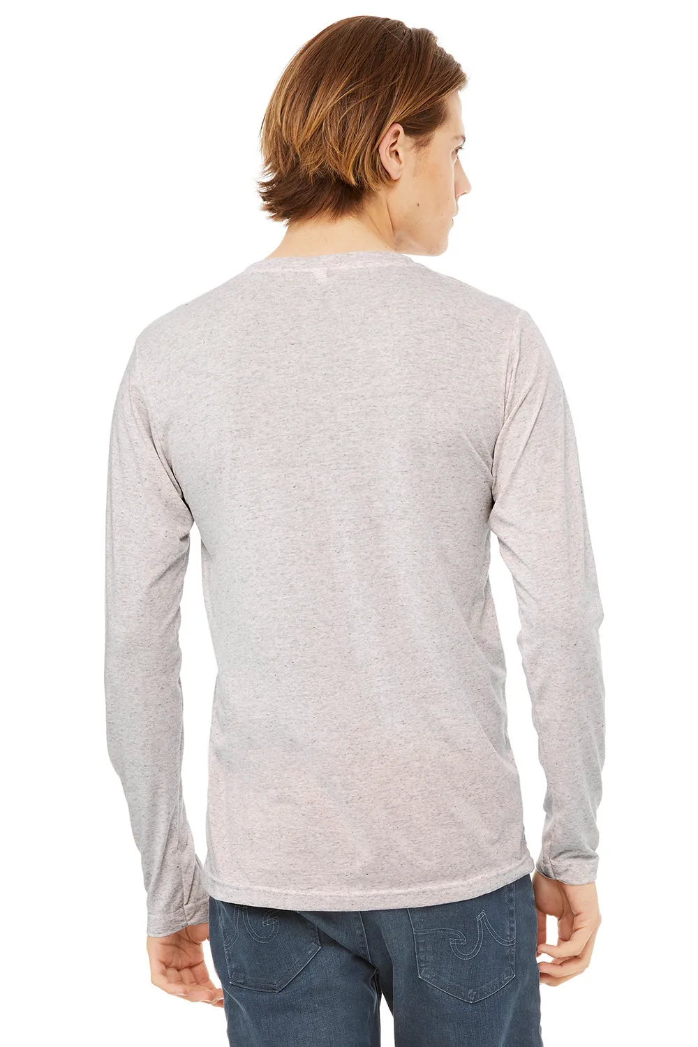 Bella   Canvas Mens Jersey Long Sleeve V-Neck T-Shirt - White Fleck - Closeout