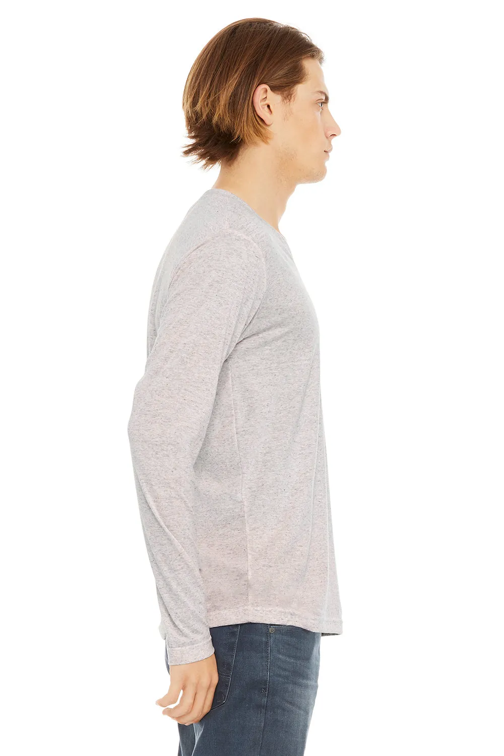Bella   Canvas Mens Jersey Long Sleeve V-Neck T-Shirt - White Fleck - Closeout