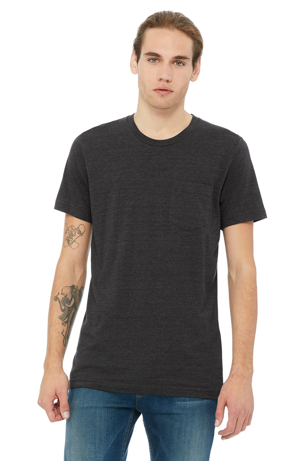 Bella   Canvas Mens Jersey Short Sleeve Crewneck T-Shirt w/ Pocket - Heather Dark Grey