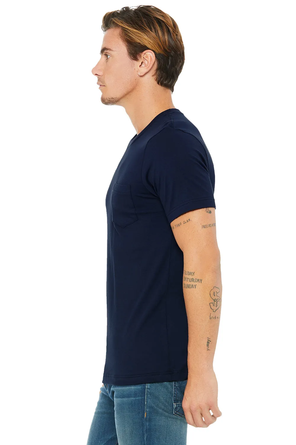 Bella   Canvas Mens Jersey Short Sleeve Crewneck T-Shirt w/ Pocket - Navy Blue
