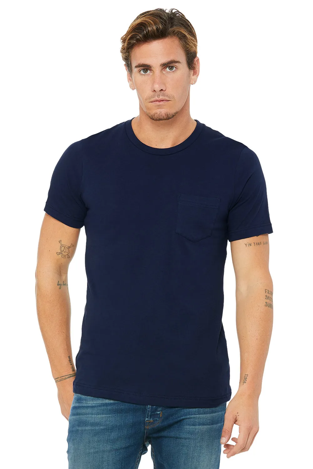 Bella   Canvas Mens Jersey Short Sleeve Crewneck T-Shirt w/ Pocket - Navy Blue