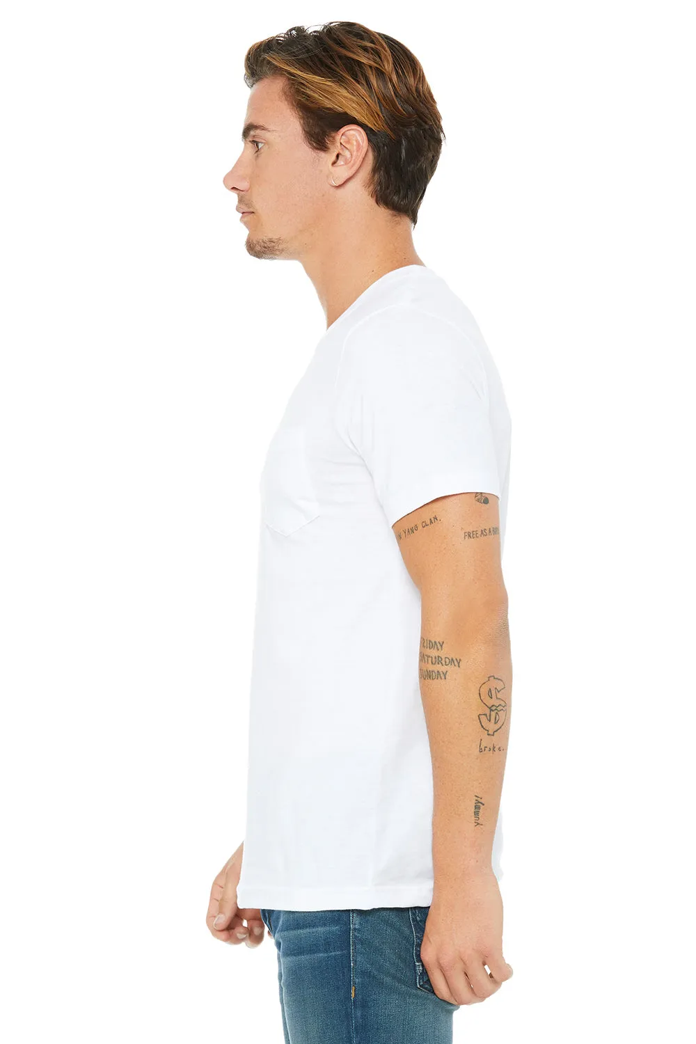 Bella   Canvas Mens Jersey Short Sleeve Crewneck T-Shirt w/ Pocket - White
