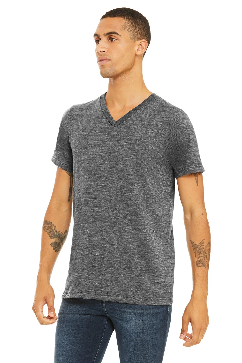 Bella   Canvas Mens Jersey Short Sleeve V-Neck T-Shirt - Asphalt Grey Slub