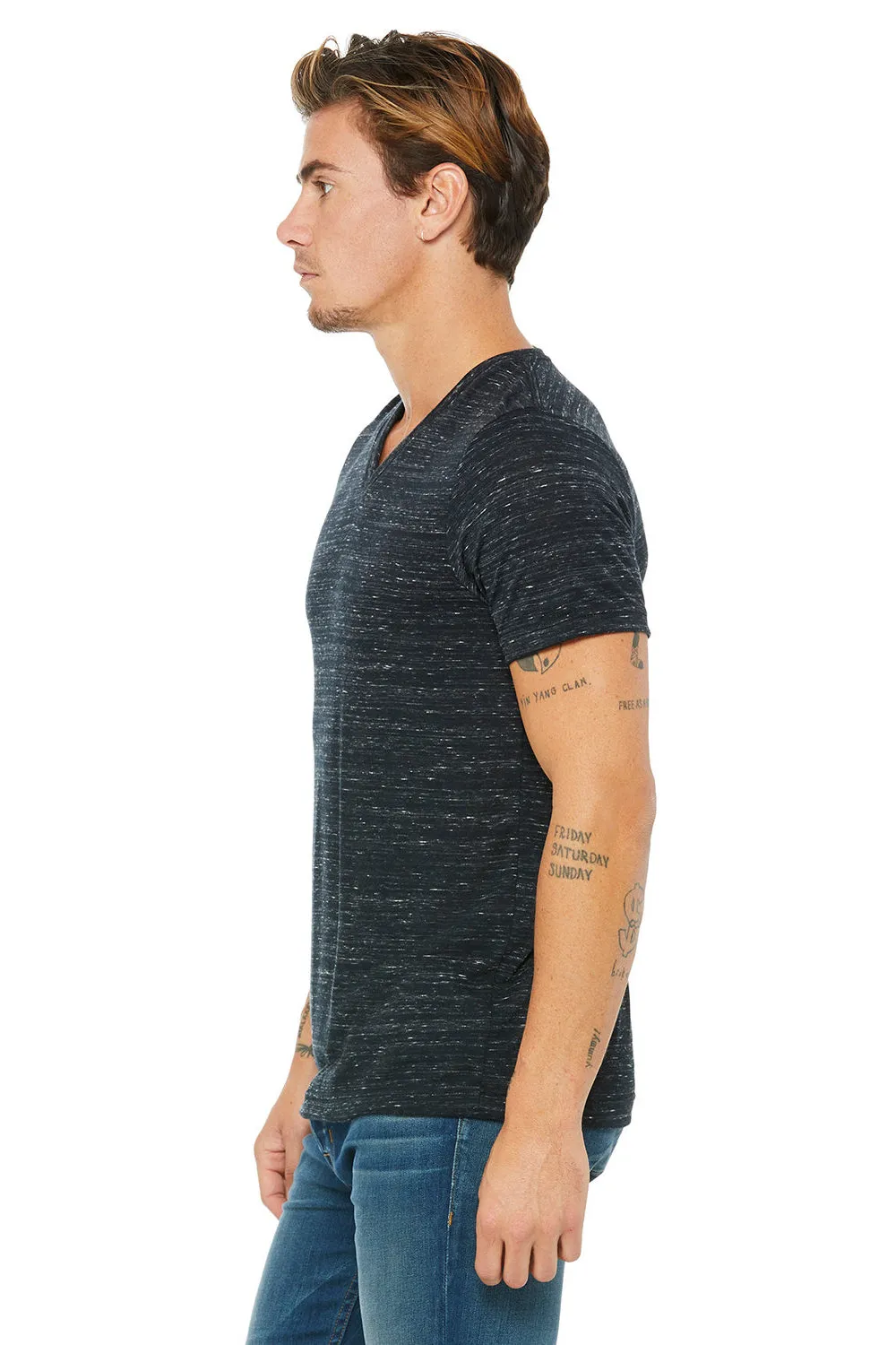 Bella   Canvas Mens Jersey Short Sleeve V-Neck T-Shirt - Black Marble