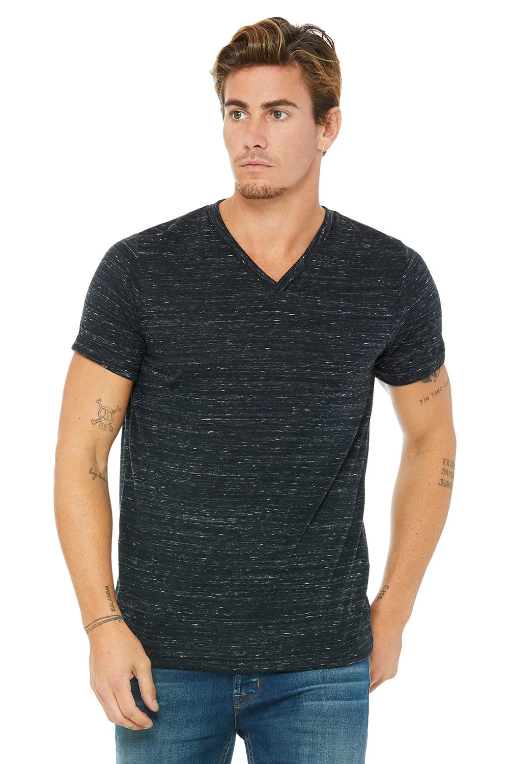 Bella   Canvas Mens Jersey Short Sleeve V-Neck T-Shirt - Black Marble
