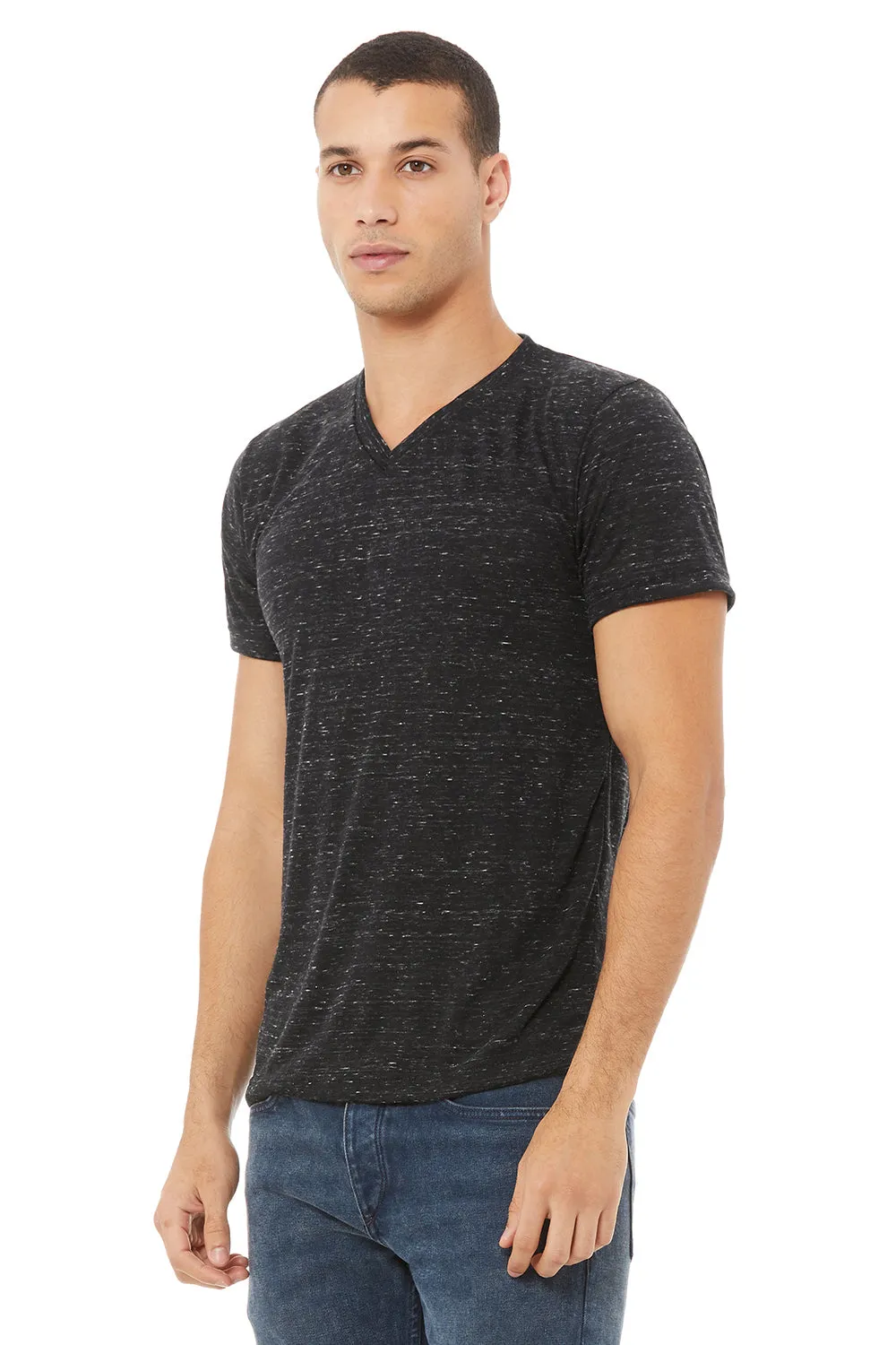 Bella   Canvas Mens Jersey Short Sleeve V-Neck T-Shirt - Black Marble