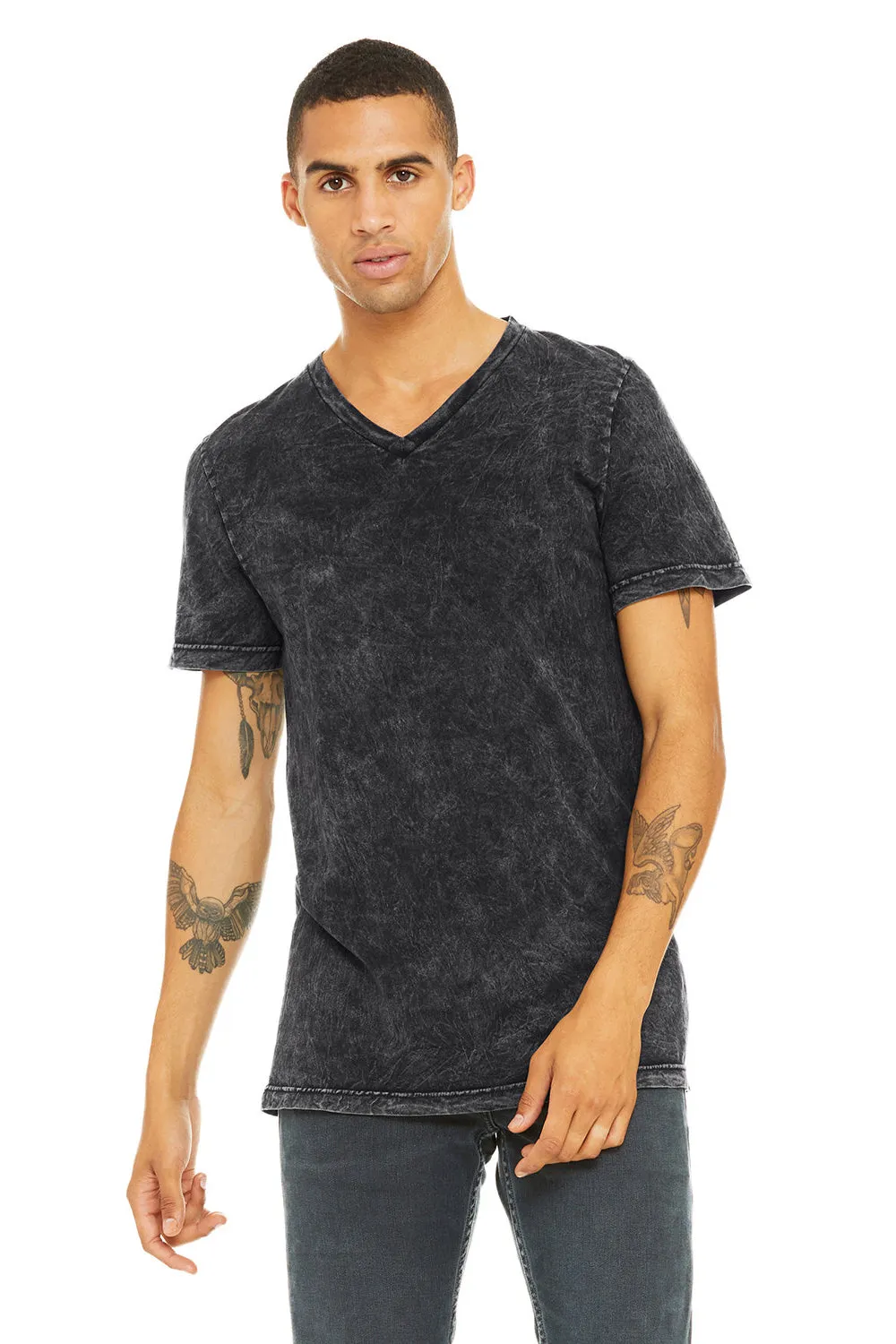 Bella   Canvas Mens Jersey Short Sleeve V-Neck T-Shirt - Black Mineral Wash