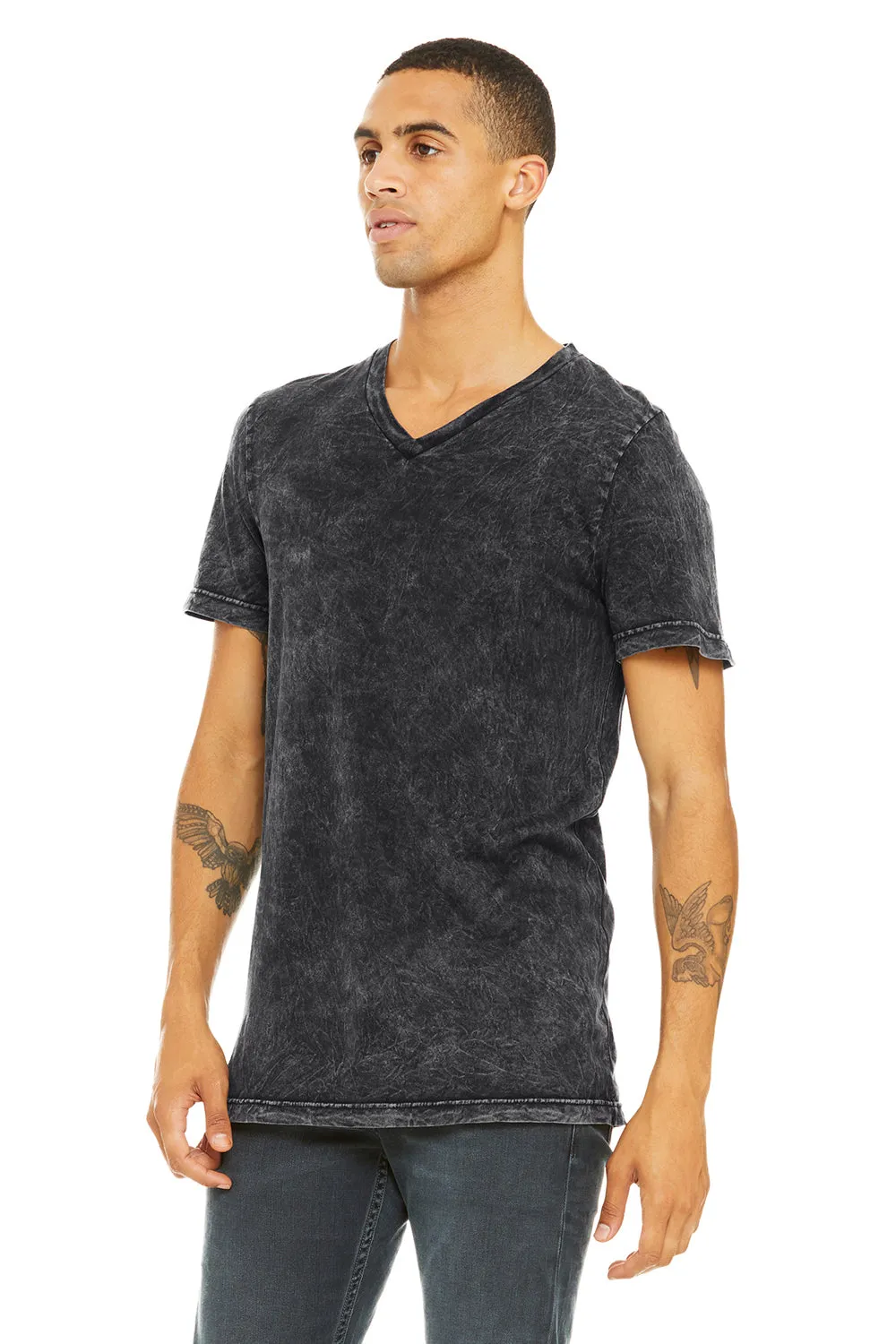 Bella   Canvas Mens Jersey Short Sleeve V-Neck T-Shirt - Black Mineral Wash
