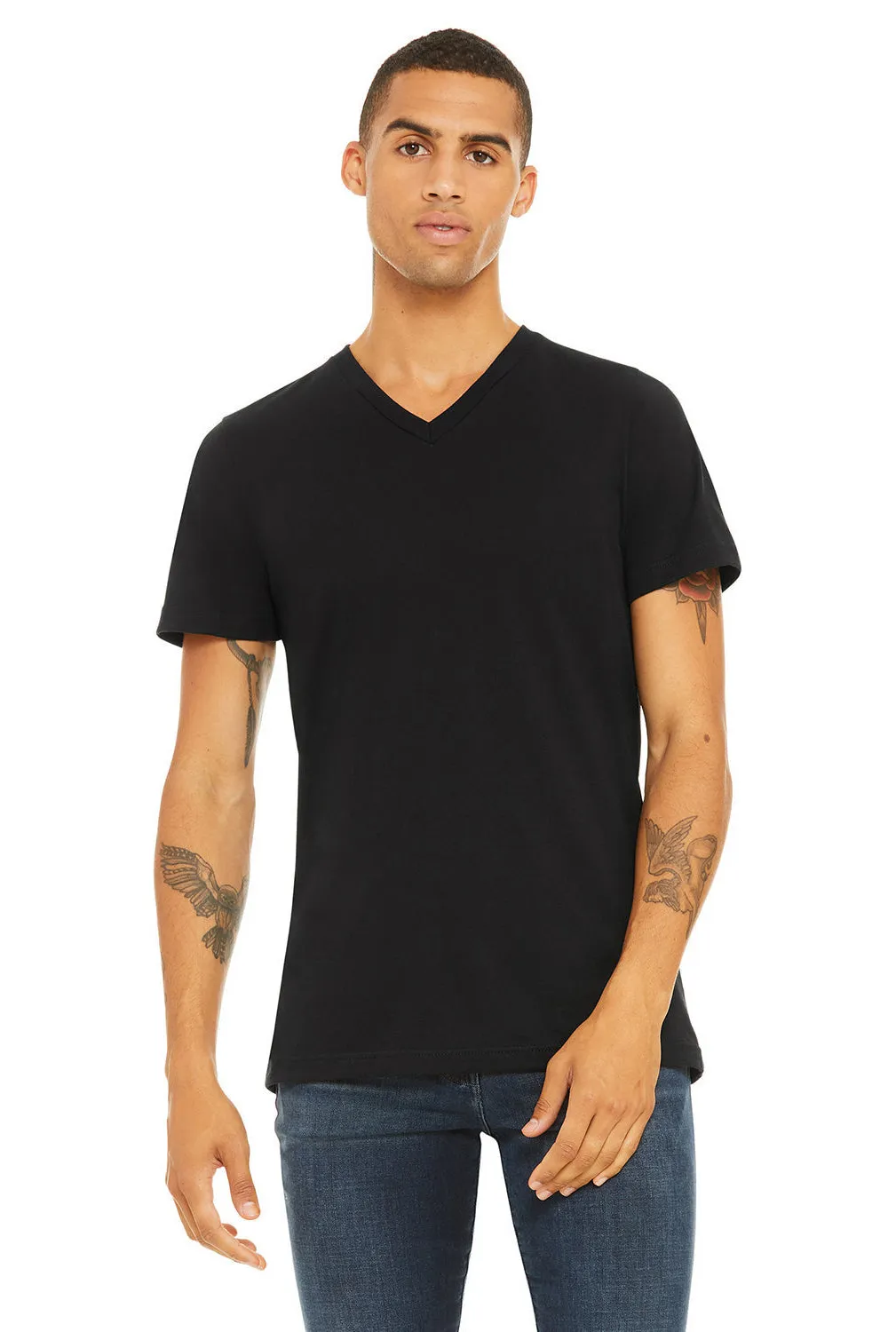 Bella   Canvas Mens Jersey Short Sleeve V-Neck T-Shirt - Black
