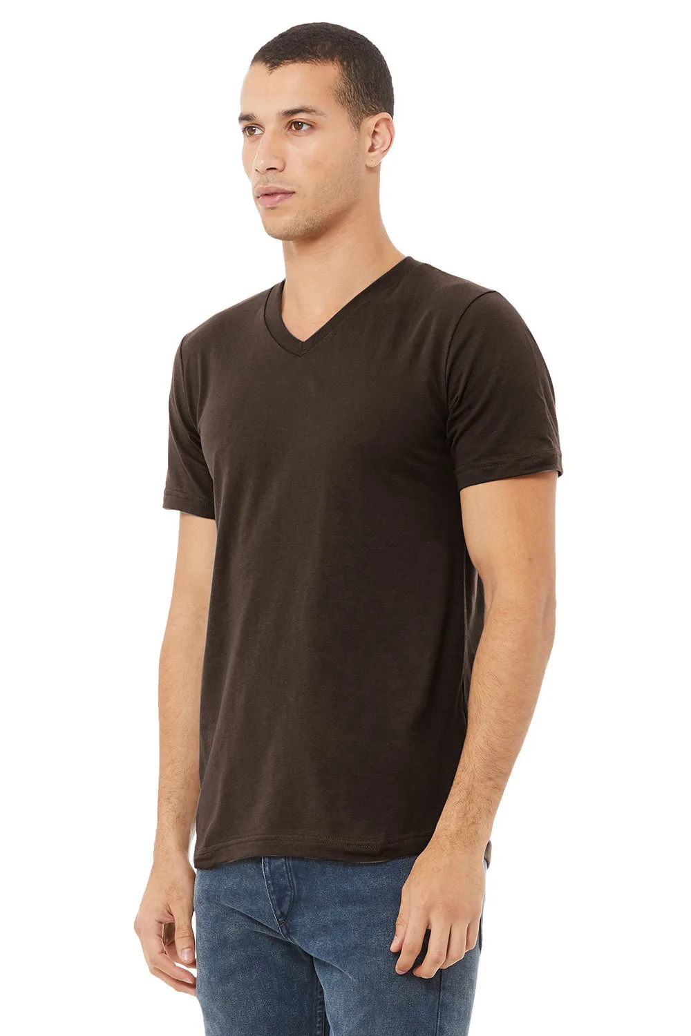 Bella   Canvas Mens Jersey Short Sleeve V-Neck T-Shirt - Brown - Closeout