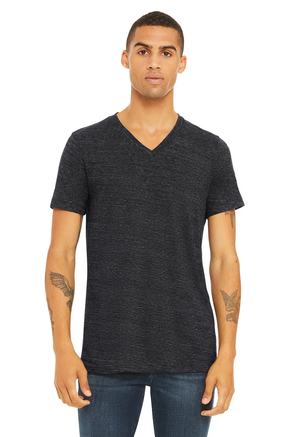 Bella   Canvas Mens Jersey Short Sleeve V-Neck T-Shirt - Charcoal Black Slub