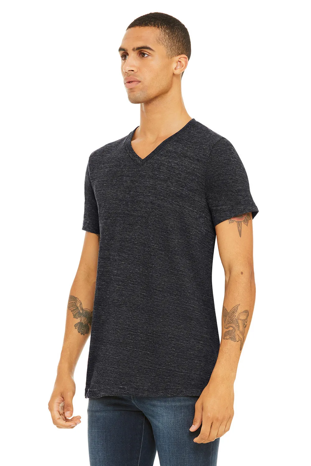 Bella   Canvas Mens Jersey Short Sleeve V-Neck T-Shirt - Charcoal Black Slub