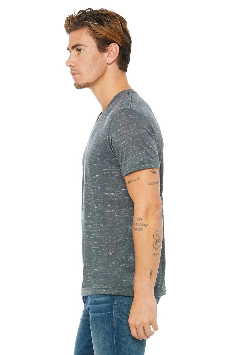 Bella   Canvas Mens Jersey Short Sleeve V-Neck T-Shirt - Charcoal Grey Marble