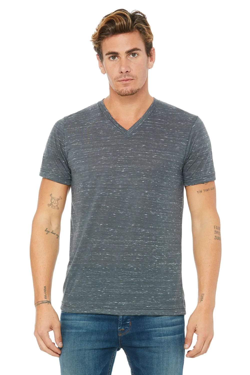Bella   Canvas Mens Jersey Short Sleeve V-Neck T-Shirt - Charcoal Grey Marble