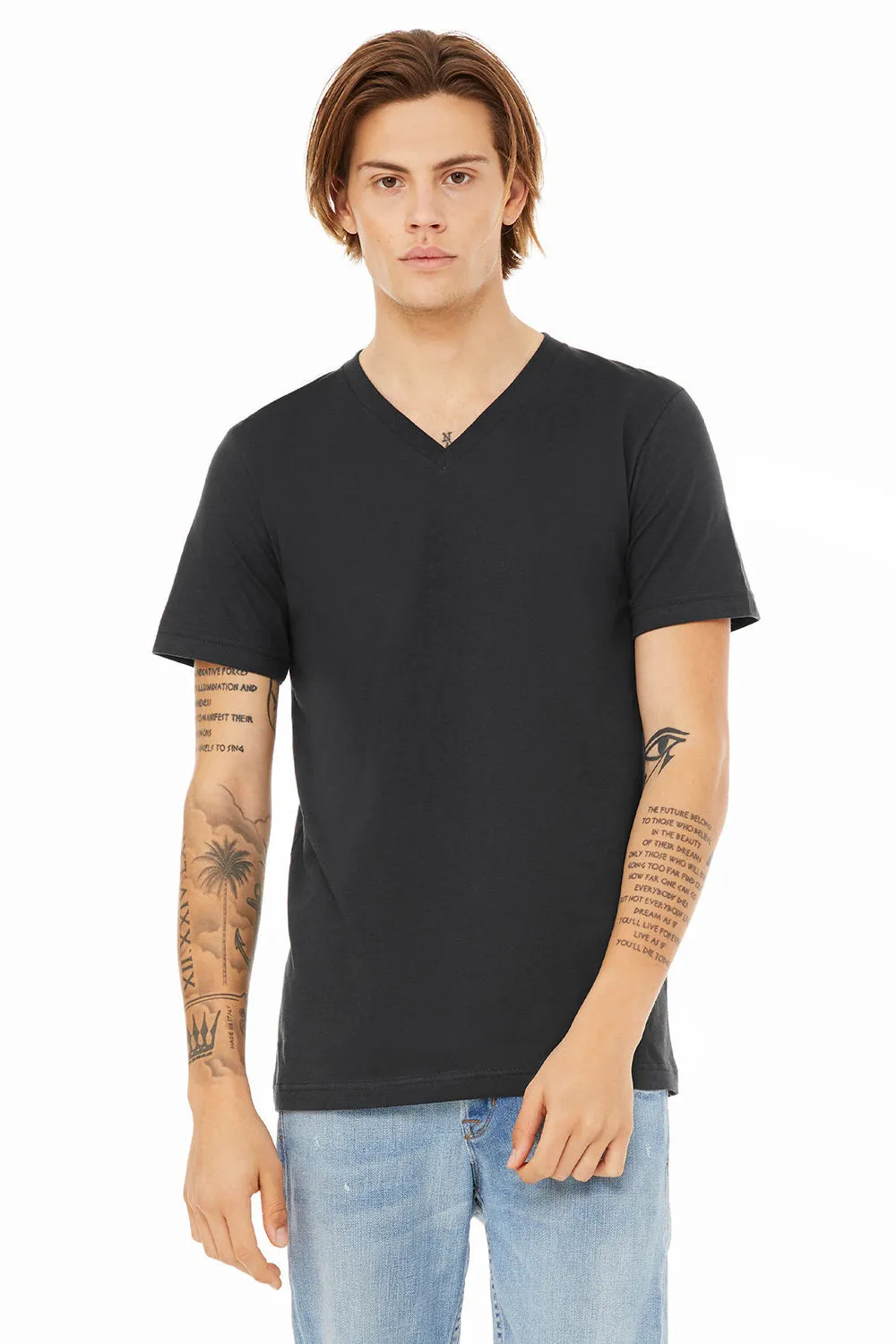 Bella   Canvas Mens Jersey Short Sleeve V-Neck T-Shirt - Dark Grey