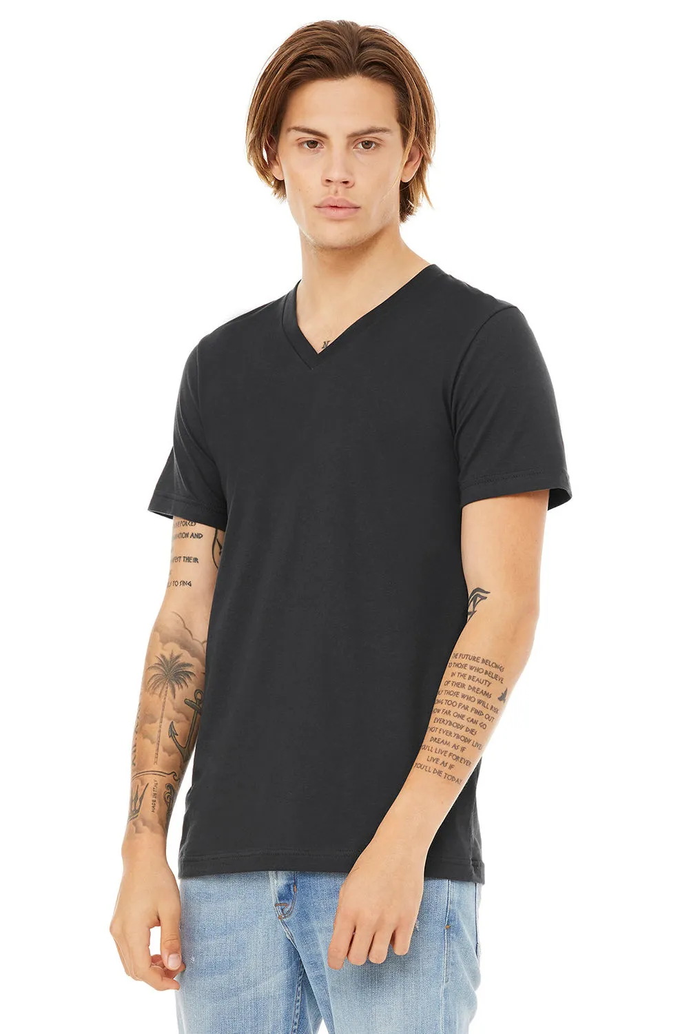 Bella   Canvas Mens Jersey Short Sleeve V-Neck T-Shirt - Dark Grey