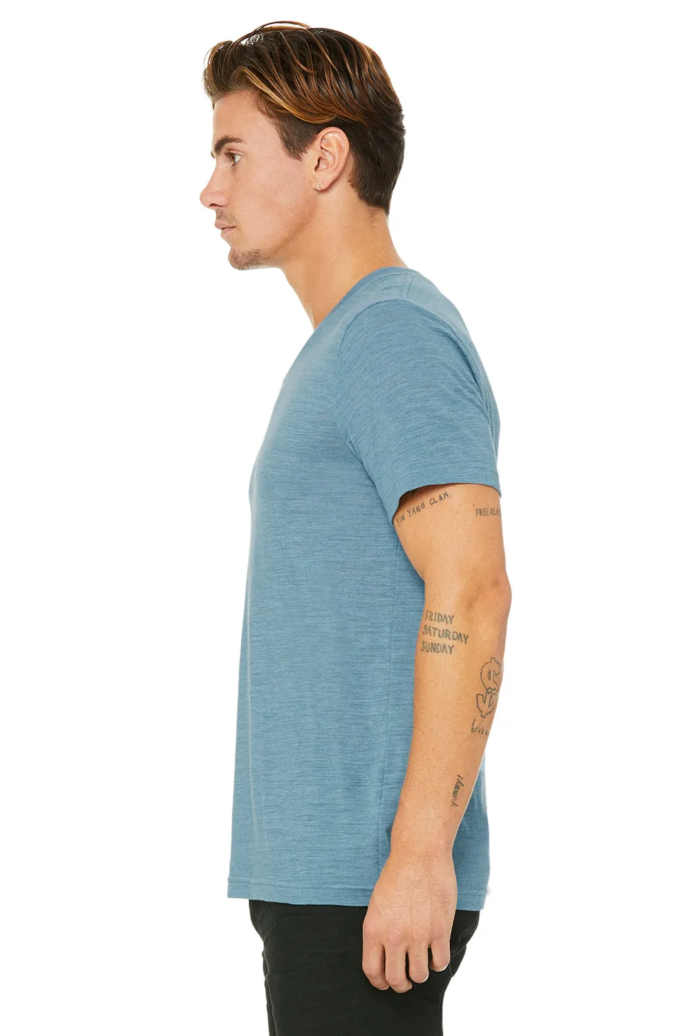 Bella   Canvas Mens Jersey Short Sleeve V-Neck T-Shirt - Denim Blue Slub - Closeout