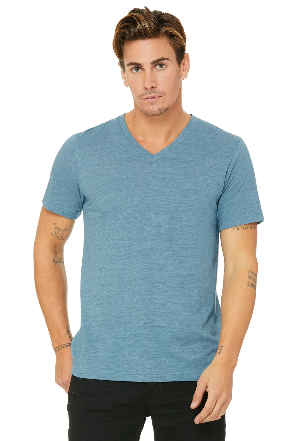 Bella   Canvas Mens Jersey Short Sleeve V-Neck T-Shirt - Denim Blue Slub - Closeout