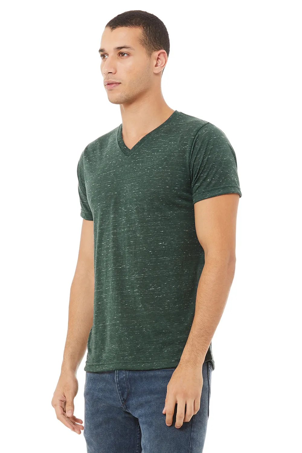 Bella   Canvas Mens Jersey Short Sleeve V-Neck T-Shirt - Forest Green Marble