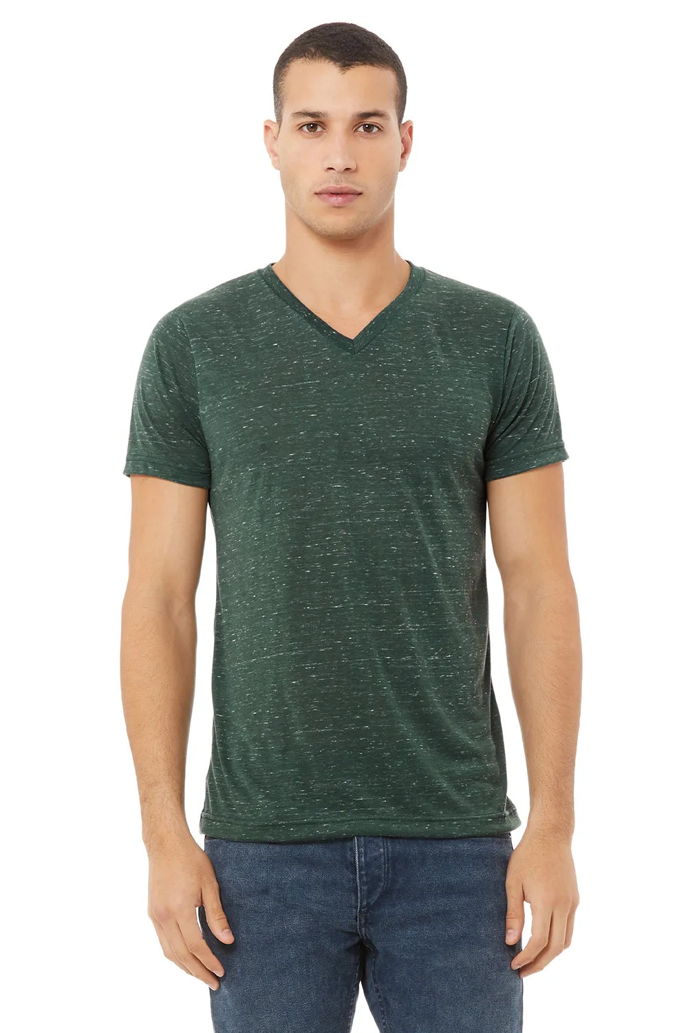 Bella   Canvas Mens Jersey Short Sleeve V-Neck T-Shirt - Forest Green Marble