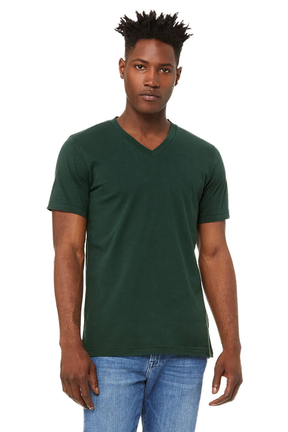 Bella   Canvas Mens Jersey Short Sleeve V-Neck T-Shirt - Forest Green
