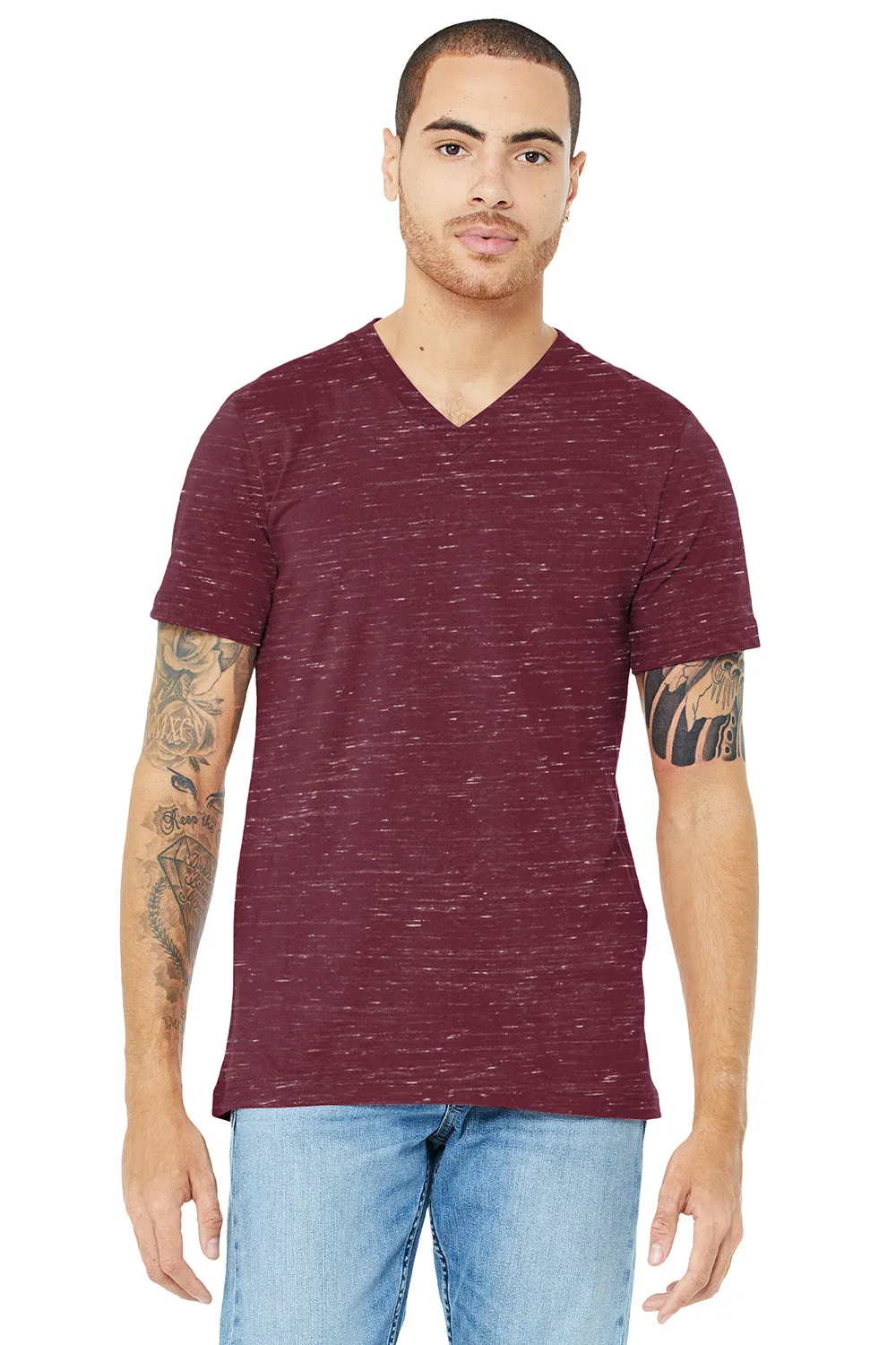 Bella   Canvas Mens Jersey Short Sleeve V-Neck T-Shirt - Maroon Marble