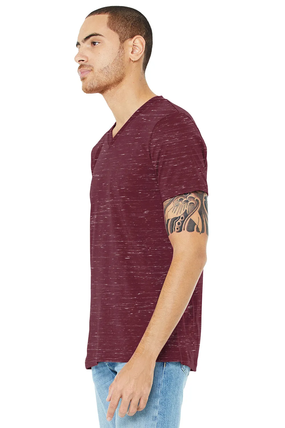 Bella   Canvas Mens Jersey Short Sleeve V-Neck T-Shirt - Maroon Marble