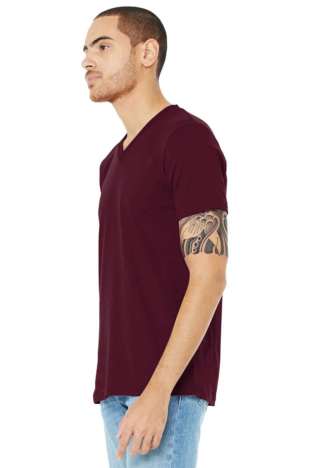 Bella   Canvas Mens Jersey Short Sleeve V-Neck T-Shirt - Maroon